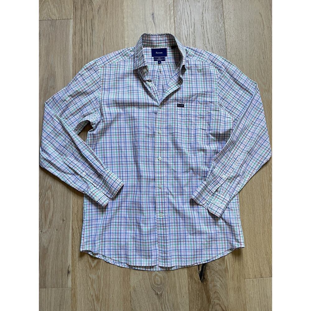 Vintage FACONNABLE Dress Shirt Men's M Colorful Plaid Long Sleeve Button Down